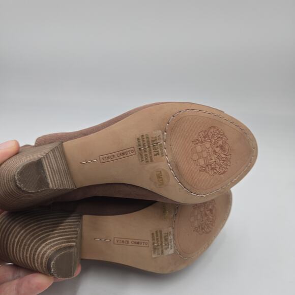 Vince Camuto X Revolve Edora Heel Brown Cone Heel Sz 7.5 Peep Toe - Picture 6 of 7